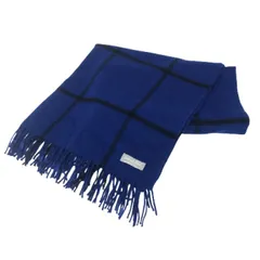 ジョシュアエリス Joshua Ellis  カシミヤ 大判ストール  ブルー チェック柄 ひざ掛け【中古】