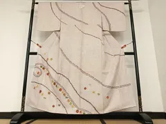 平和屋着物●訪問着　駒刺繍　絞り　草花文　正絹　逸品　AAAY0166zg