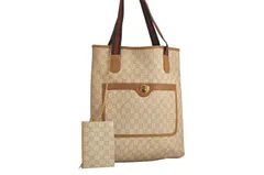 GUCCI グッチ ヴィンテージ ウェブ シェリーライン GG プラス トートバッグ ピーブイシー レザー ベージュ 7092M