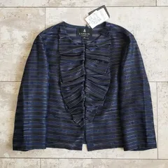未使用 ランバンコレクション ☆ ボーダー柄 ノーカラー ジャケット 40 黒紺