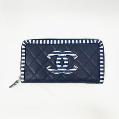 CHANEL（ シャネル）長財布 CCフィリグリー クルーズライン ココマーク ネイビー×白 レザー キャビアスキン A84446 【中古】