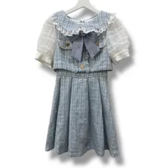 LIZ LISA リズリサ ツイード セットアップ風 ワンピース 半袖 ロリータ ファッション 0サイズ ブルー ホワイト レース シースルー リボン付き 参考定価12980円 レディース recollect有明ガーデン23NO.00031T