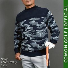 新品【COMONGOLF/コモンゴルフ】迷彩柄切替クルーネックゴルフセーター/ネイビー(CG-ST222)ゴルフウェア 長袖 秋冬春 冬用 迷彩 セーター クルーネック ゴルフニット トップス  M L XL XXL XXXL LL 3L 4L 2XL 3XL