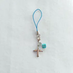 2way ミニチュア 飛行機 ストラップ キューブ ターコイズ 付き チャームにもなります