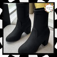 スエード調 ショートブーツ 太ヒール ブーツ おしゃれ ストレッチブーツ チャンキーヒール レディース 美脚 ブーティ ラウンドトゥ ミドルブーツ 黒 通勤 歩きやすい 靴 秋冬 ブラック オフィスカジュアル 疲れにくい くつ 韓国 2LONG-006