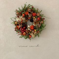 autumn harvest 綿花と木の実のラウンドリース 17~20cm