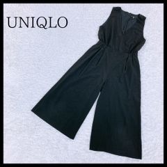 レディースL UNIQLO サロペット オールインワン ブラック 黒 ノースリーブ ワイドパンツ ゆったり ユニクロ 夏物 【11226】