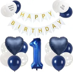 【在庫処分】GRESATEK 誕生日 バルーン 飾り付け 数字1 風船 バースデー 飾り HAPPY BIRTHDAYガーランド ハート風船 装飾 デコレーション お祝い パーティー 男の子 女の子 1歳セット ナイトブルー