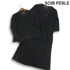 美品★ SOIR PERLE 東京ソワール ブラック フォーマル ワンピース & ジャケット セットアップ Sz.9 レディース 黒 冠婚葬祭