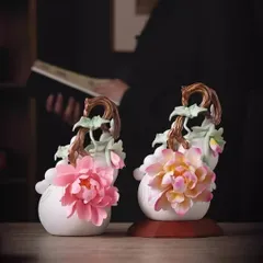 瓢箪 オブジェ 置物 花 フラワー 装飾 ピンク オレンジ ひょうたん 縁起物 家内安全 インテリア 玄関 リビング 贈り物 財運 金運 運気 風水