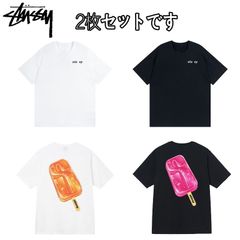 【2枚特価】STUSSY（ステューシー）アイスキャンディー文字プリントTシャツ ポップなアルファベット柄 メンズ 半袖 男女兼用