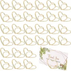 OLYCRAFT 36点 カードスタンド カードホルダー 写真番号メッセージクリップ テーブル( ハート形-ゴールド)