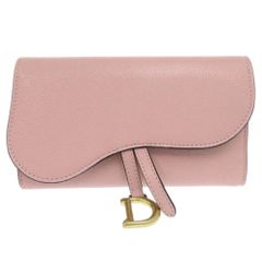 新品同様 クリスチャンディオール サドルスリムウォレット レザー ピンク 三つ折り長財布 長財布 0923 Christian Dior