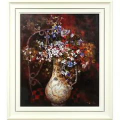 絵画油絵（キャンバス）「滝見の老人」韓国人画家・申 英植F10号