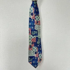 (^w^)b CASA FONTANA カサフォンタナ 幾何学柄 花柄 ブルー 青系 シルク 絹100% 日本製 ネクタイ メンズ レディース ユニセックス 総柄 オシャレ かっこいい かわいい 70s80s90s ビンテージ レトロ 昭和