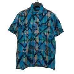 GM720  POLO RALPH LAUREN ポロ ラルフ ローレン 半袖 シャツ トップス 羽織り コットン 綿 100% ブルー系 総柄 メンズ M
