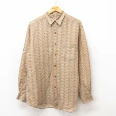 L/古着 長袖 シャツ メンズ 00s 魚 リネン 茶 ブラウン 25jun16 中古 トップス