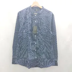 ◇ ◎●未使用●Θ ZIP FIVE ジップファイブ ストライプ ノーカラー 長袖 シャツ サイズ XXL ネイビー メンズ E  【1502030047493】
