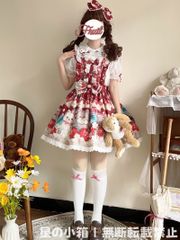 Avail アベイル まゆろん いちごりぼん柄 半袖ワンピース オフホワイト