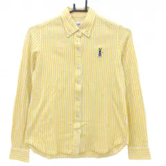 ジャックバニー 長袖ポロシャツ 白×イエロー ストライプ うさぎ刺しゅう ボタンダウン レディース 0(S) ゴルフウェア Jack Bunny