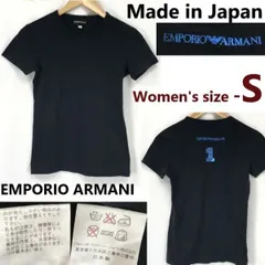 正規代理店/日本製★エンポリオアルマーニ/EMPORIO ARMANI★箔1プリント/Tシャツ【レディースS/黒/black】Tops/Shirts/Made in Japan◆cBH870-c<sale>