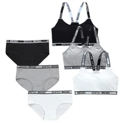 [FARFADET] ガールズブラ 上下セット ハーフトップ ジュニア ブラジャー ショーツ カップ付 インナー スポブラ 3色組 部活 デイリー 中学生 小学生 下着 ブラ スクール ふんわり カップ付き 吸汗 フ [ショーツセット] [Free Size]のサムネイル