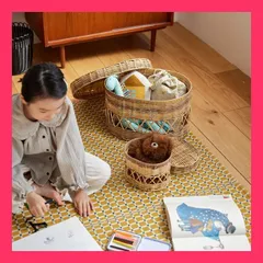 【新入荷／2024年春夏新作】蓋付きオーバルバスケット（3サイズ）／洗える素材 蓋付きオーバルバスケット(L) 天然素材プリントがインテリアに溶け込む おすすめ おしゃれ　★売れ筋★　人気 11948134