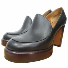 クロエ CHLOE Irenn Helled Leather Loafers レザー ハイヒールローファー チャンキーヒール ビブラムソール 黒×茶 ブラック×ブラウン 約22.5cm ☆AA★のサムネイル