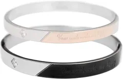 Veritamore. Verita. ペア バングル ブレスレット キュービック・ジルコニア入り ブラック＆ゴールド色 メンズ+レディース 2点セット 専用BOX付き シルバー(Black ＆ Gold,  free)