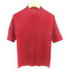 コムサイズム COMME CA ISM ニット カットソー 半袖 ハイネック ウール混 M レッド 赤 /YM1