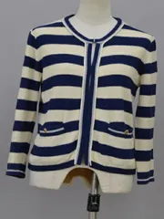 アダムエロペ ADAM ET ROPE' マリンボーダー ニットカーディガン 38サイズ オフホワイト×ネイビー レディース F-M11410