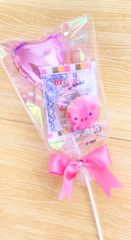 小さい子にも　プチバルーン付お菓子ブーケ♡1個　プチギフト　発表会　結婚式　卒業　卒園　ハロウィン　クリスマス　キャンディーブーケ　お菓子ブーケ　プレゼント　花束の代わりに　お配り用　色、形選べます　喜ばれる　映え　バルーンブーケ　お菓子ブーケ　可愛い　11〜