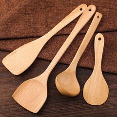 天然木製 キッチンツール 即購入OK ４点セット おしゃれ 調理器具 台所用品 フライ返し 炒めへら しゃもじ 漆塗り ナチュラル  ban117