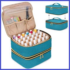 Luxja 取り外し可能な二層式マニキュアケース 60ボトル用 ネイル用品収納ポケット付き ネイルカラー収納ケース ティール