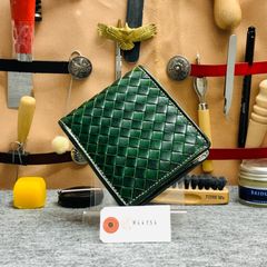 イントレチャート 編み込み メンズ財布　長財布 ラウンドファスナー 二つ折り財布