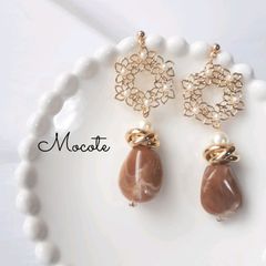 ピンクブラウン パールフラワー ピアス/イヤリング