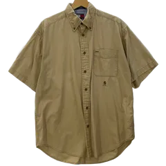 90'S TOMMY HILFIGER 90年代 トミーヒルフィガー フラッグタグ ヴィンテージ 半袖シャツ ボタンダウン ワンポイント刺繍 オーバーサイズ ビッグシルエット インド製 Mサイズ キャメル