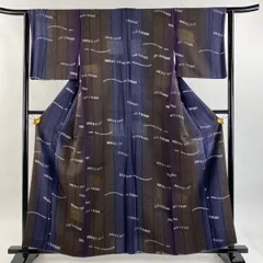 【美品】 小紋 身丈159.5cm 裄丈63.5cm S 袷 縞 幾何学模様 縦ぼかし 灰茶 正絹 秀品 【中古】