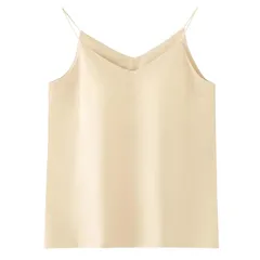 [DAYCLOSET] キャミソール レディース カップ付き サテン風 光沢 インナー レイヤード 薄手 春夏秋 tops2127 (JP, アルファベット, S, 標準, ベージュ) 0