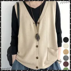 ニットベスト レディース 前開きチョッキ ポケット付きニットジレ Vネック ノースリーブニットトップス カジュアル レトロ ニットタンク 体型カバー春秋服 韓国風 無地ニットチョッキ 重ね着 ニット羽織 着やせニット春秋冬