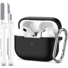 【数量限定】Pro Pro AirPods 2022/2019用 AirPods Apple フル保護シリコン 充電ケース (XS/S/M/L) クリーニングキットと交換用イヤーチップ4組 ブラック… 第2/第1世代ケースカバー R-fun