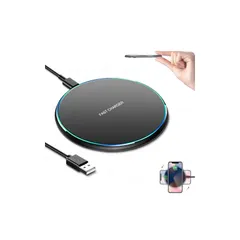 ワイヤレス充電器 Qi認証 置き型充電器 最大15W出力 USB Type-Cポート 軽量 置くだけ充電 i-Phone17/16/15/14/13/12 シリーズ/Xs/AirPods2/AirPods Pro 他のQi対応の機種（ブラック） 0