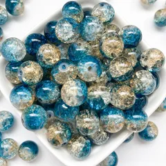 新品 Harovo ビーズ ミックス ガラスビーズ 丸玉 10mm 100g入り クラックビーズ 艶 カラフルビーズ ブレスレット アクセサリー パーツ 手芸 ハンドメイド （イエロー×ブルー）