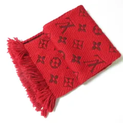 美品 LOUIS VUITTON ルイヴィトン モノグラム エシャルプロゴマニア マフラー M72432 レッド レディース 古着 中古 USED