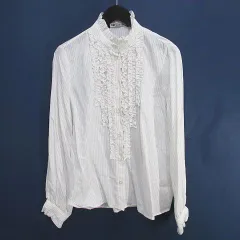 ザラ ZARA 長袖 シャツ ブラウス S 白系 ホワイト ストライプ柄 フリル ボタン