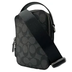 未使用級<!-利用不可文字-!>COACH ショルダーバッグ シグネチャー チャコール レザー 黒 斜め掛け クロスボディ シグネチャーレザー チャコール レザー 革 ブラック 黒 チャーム ロゴ型押し コーテッド