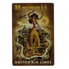 アートポスター ヴィンテージ ユナイテッド航空 ハワイ ポスター