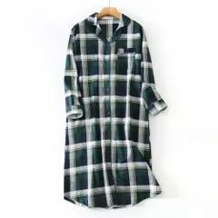 ☆ グリーン×ホワイト ☆ Mサイズ ☆ ネグリジェ パジャマ lypa11 ネグリジェ ワンピース レディース パジャマ ルームウェア ルームウエア 部屋着 ナイトウェア 寝間着 寝巻き 前開き 長袖 柄 通気性 かわいい 冬 春 秋