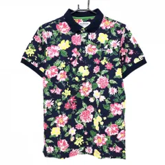 【超美品】ジャックバニー 半袖ポロシャツ ネイビー×ピンク×イエロー 花柄 コットン100％ メンズ 4(M) ゴルフウェア Jack Bunny
