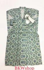 現品限り　特価品　used　３才　裃（かみしも）、袴　５点セット　グリーンゴールド地　ブルー丸紋　七五三　アンティーク　男の子　着付練習　卒業式　卒園式　リメイク